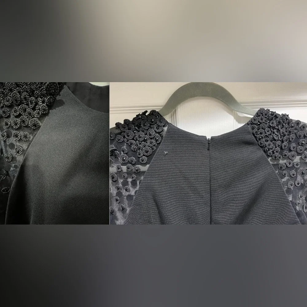 HOT Lela Rose Embellished Beaded Mesh Sleeve Ruched Sheath Black Dress $1695+! - Picture 5 of 12